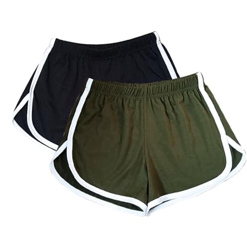 Image of WEBGGER 2 Pack Women's Cotton Yoga Dance Short Pants Sport Shorts Summer Athletic Cycling Hiking Sports Shorts (L, Black,Green)