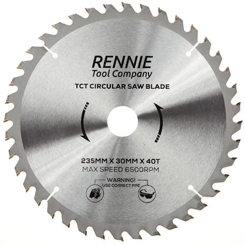 Image of Rennie Tools - 235mm x 30mm x 40T TCT Circular Wood Saw Blade Includes 25mm 20mm & 16mm Bore Reduction Rings. Compatible with Bosch Makita Dewalt Circular Saw Etc. 235mm Saw Blade