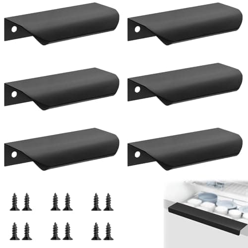 Image of Domicubes 6 Pack Concealed Kitchen Cupboard Handles, Black Cabinet Handles Back Mount Finger Edge Pull 80mm Matte Aluminum Alloy Invisible Handle for Home Kitchen Wardrobe Door Cabinets and Drawers