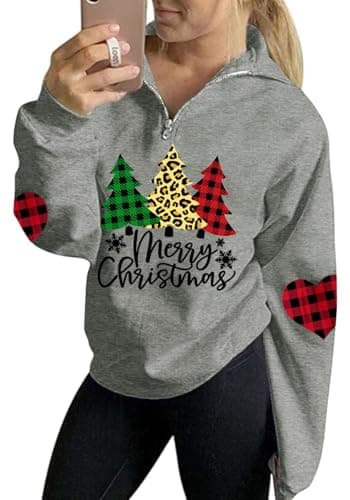 Image of For G and PL Christmas Women's Novelty Fancy Pullover Funny Printed Graphic Jumper Sweatshirt Three Trees Grey XXL