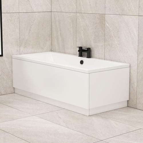 Image of Royal Bathrooms 1700 x 750mm Double Ended Straight Shower Bath White Gloss Soaking Bathtub, Acrylic Baths for Bathrooms, Adjustable Feet Leg Set - Square