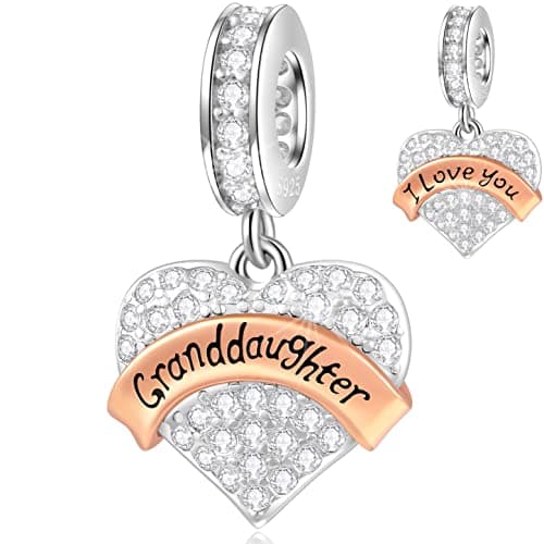Image of I Love You Granddaughter Charms Dangle fits Pandora Mothers Day Bracelet, 925 Sterling Silver Pave Clear CZ Grandaughter Pendant Beads, Gifts for Grandchild/Grandma/Grand Daughter