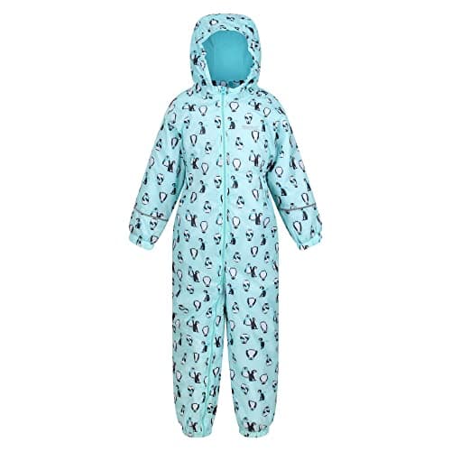 Image of Regatta Kids Little Adventurers Printed Splat II Waterproof Suit,Cool Aqua Penguin,3 Years
