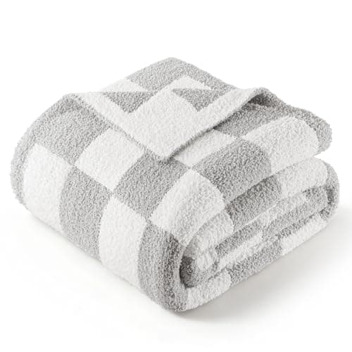 Image of Exclusivo Mezcla Checkered Knit Throw Blanket, Ultra Soft and Warm Reversible Woven Blankets, Cozy Snuggly Throw for Couch Bed and Home Decor, Light Grey, 127x152 CM