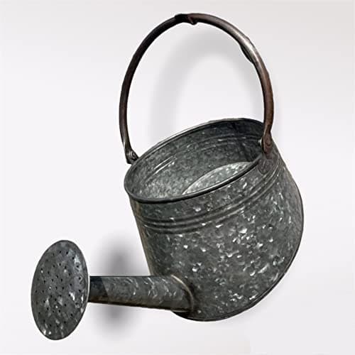 Image of Galvanised Zinc Watering Can Hanging Wall Planter Pot | Outdoor Garden Metal Plant Flower Pot Trough 257