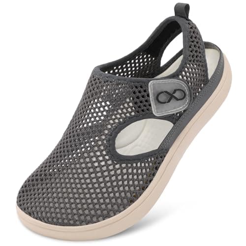 Image of Womens Closed Toe Beach Sandals Lightweight Mesh Holiday Shoes Quick Dry Aqua Trainers Breathable Slip On for Travel Poolside Camping Summer Walking Dark Grey Size 6