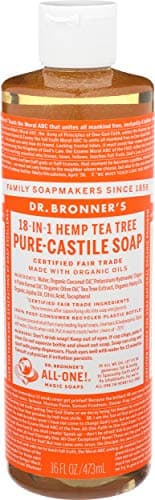 Image of Dr Bronner's 18-in-1 Pure Castile Liquid Soap, Made with Organic Oils, Used for Face, Body, Hair, Laundry, Pets and Dishes, Certified Fair Trade & Vegan Friendly, 473ml Recycled Bottle