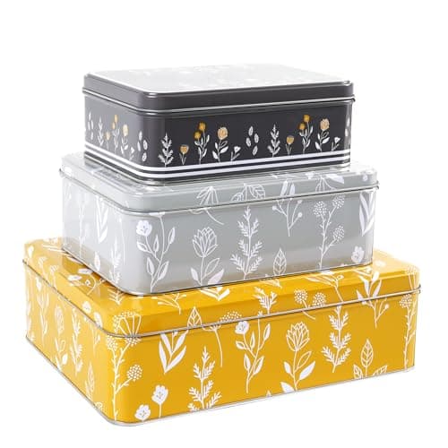 Image of SiXsigma Sports Set of 3 Round Nesting Cake Storage Tins - Airtight Containers for Cakes, Biscuits & Sweets Large, Medium & Small Sizes - Perfect Mothers Day Gifts For Kitchen (Retro Meadow)