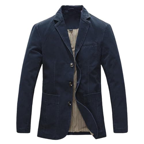 Image of Allthemen Mens Casual Blazer Slim fit Long Sleeve Jacket Washed Cotton 3-Button Casual Suits Blazer Jackets, Navy (3 Button), M