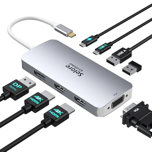 Image of USB C Docking Station Dual Monitor 2 HDMI Multi monitor Laptop Dock USB C to Quad Monitor USBC Hub Multiport Adapter with 2 HDMI DP VGA PD 100W USB 2.0 for Dell HP Asus Microsoft (Silver)