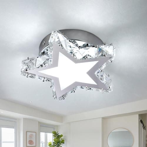 Image of Warmiehomy Modern Crystal Ceiling Light,18cm Living Room LED Ceiling Lighting,6000K Cool White Light,20W Industrial Chandeliers Ceiling Light for Kitchen Hallway Dining Room Bedroom,Chrome