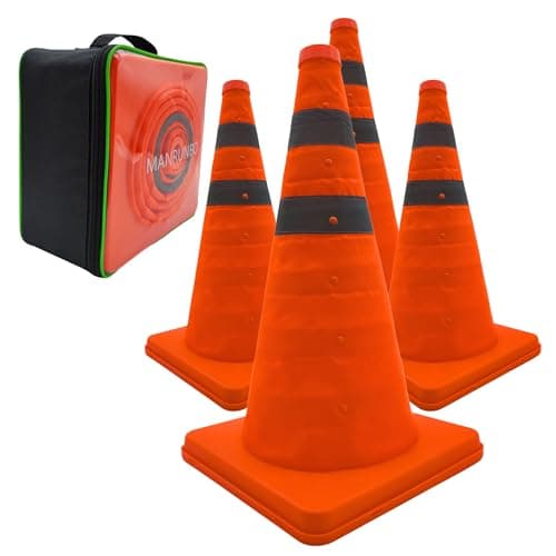 Image of 4x18" (45cm) Collapsible Traffic Safety Cones Dual Reflective Collar Pop-up Warning Cone for Road Parking Driving Practice Orange