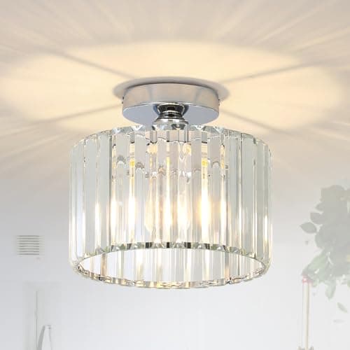 Image of Rayofly Crystal Ceiling Lights Living Room, Modern Crystal Chandeliers Ceiling Light, Chrome Ceiling Light Fitting with Glass Light Shade, Flush Ceiling Lights for Bedroom, Kitchen, Hallway, Bathroom