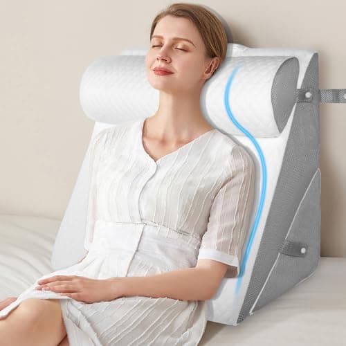 Image of EzKamfort Bed Wedge Pillow, 3-in-1 Memory Foam Sleeping Support Pillow with Headrest Adjustable Incline Cushion for Acid Reflux, Gerds, Back Pain, Snoring, Leg Elevation with Washable Cover