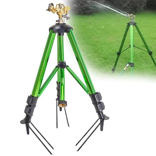 Image of BAUSATZ Outdoor Water Sprinkler for Yard Lawn With Brass Head Tripod Hose 360 Degree Rotating Adjustable Garden Heavy Duty Impact 1pc
