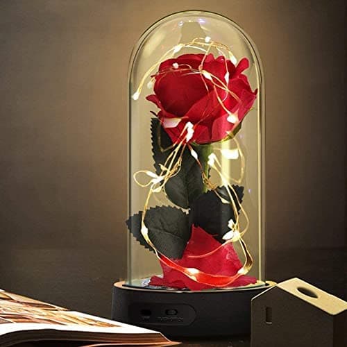 Image of Beauty and the Beast Rose, Gifts for Women,Enchanted Red Silk Rose with 7 Colors Light, Valentine Gift, Wedding, Anniversary, Birthday Gift, Christmas Day