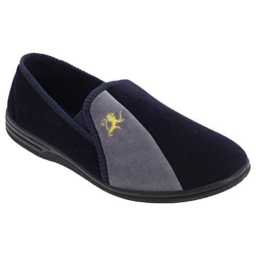 Image of Zedzzz Mens Aaron Twin Gusset Velour Slippers (9 UK) (Navy Blue/Grey)