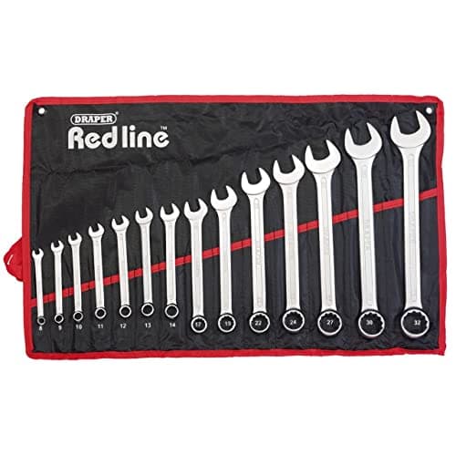 Image of Draper Redline 14 Piece Combination Spanner Set - 80931 - Metric Chrome Plated Tool Kit
