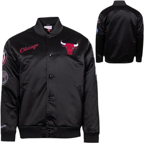 Image of Mitchell & Ness M&N Heavyweight Satin Jacket NBA Chicago Bulls - M Black