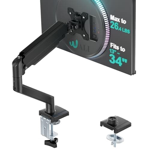 Image of WALI Single Monitor Arm for 13-34 inch Screens, Ergonomic Monitor Arm Desk Mount up to 12 kg, Adjustable Computer Monitors Stand with Clamp and Grommet Base, VESA 75/100mm (GSMP001N), Black