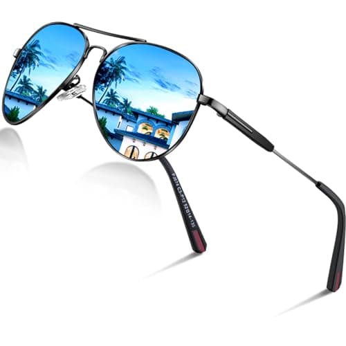 Image of DADA-PRO Sunglasses Mens Polarised Sunglasses Womens Pilot Sun Glasses Black Designer UV Protection Mirrored Reflective Dark Shades Glassesfor Driving Hiking Running (Blue)