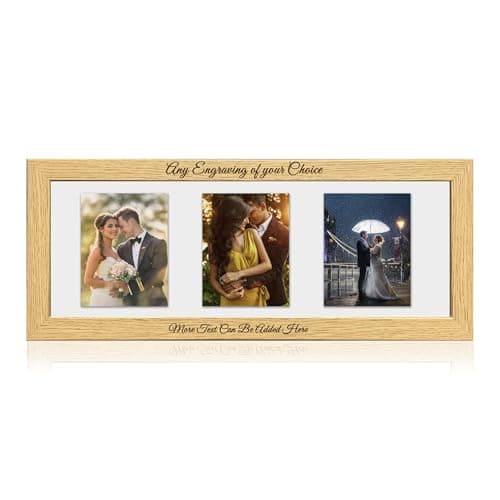 Image of Personalised Wooden Triple Photo Frame 6x4 – Custom Engraved Oak Picture Frame with Any Message – Unique Gift for Weddings, Anniversaries & Special Occasions
