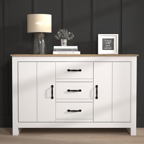 Image of Galano Laverton 2 Door 3 Drawer Sideboard Cabinet, Modern Storage Unit with Adjustable Shelves & Smooth-Glide Drawers – Wooden Cupboard for Living Room, Hallway or Kitchen – W119 x D39.8 x H76.1cm