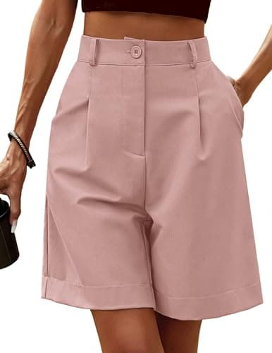 Image of Zeagoo Women's Pink Bermuda Shorts - Size 14, High Waisted, Wide Leg, Knee Length, Casual, Work, Golf, Spring-Summer