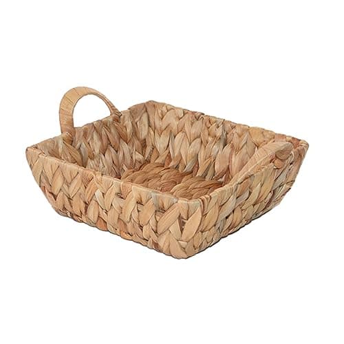 Image of Wickerfield Water Hyacinth Woven Storage Basket for Shelves Wicker Gift Hamper with Handle Small Home Office Kitchen Bathroom Organizer (Square)