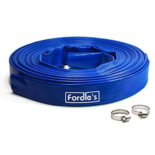 Image of Fordle’s 20m x 25mm Diameter Layflat Discharge Hose Pipe Compatible with Submersible Water Pump – Blue PVC Reinforced with Polyester– Includes 2 Clips