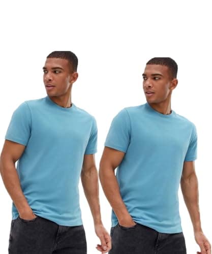 Image of Men's True Basic Crew Neck T-Shirt, Premium Fitted Soft Men's T-Shirts (Pack of 2) Sky Blue