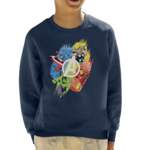 Image of All+Every Marvel Avengers Captain America Thor The Hulk And Iron Man Kid's Sweatshirt Navy Blue