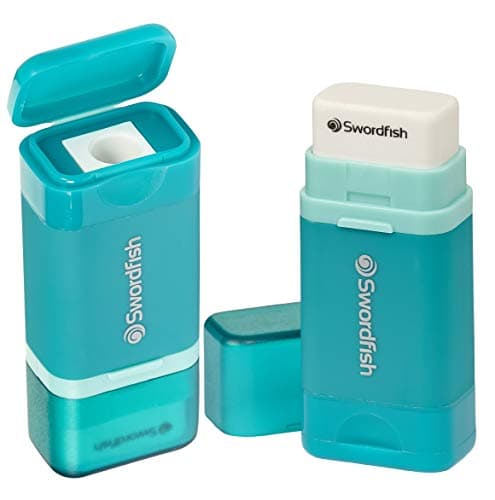 Image of Swordfish Combo Pencil Sharpener with Mess-Free Canister and Eraser [Pack of 1] Turquoise [40294]
