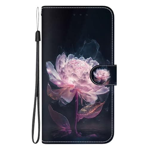 Image of Wuhaizher iPhone 14 Pro Max Case Shockproof Leather Book Flip Folio Wallet Phone Cases for Girls Women with Card Holder Slots Stand View Silicone Bumper Cover for iPhone 14 Pro Max, Pink Peony