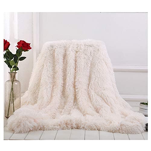 Image of Hggzeg Super Soft Long Shaggy Throw Blanket, Elegant Cozy Faux Fur Decorative Throw Blanket for Couch Chair & Bed (White, 160 x 200cm)