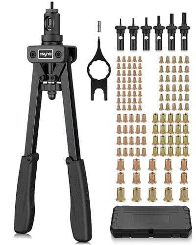 Image of eSynic Professional 14 Inch Rivnut Tool Kit Heavy Duty Hand RIV Nut Gun Set with 125Pcs M3 M4 M5 M6 M8 M10 Rivet Nuts&6 Nut Riveter Mandrel-Save Effort for Garage Repairs, Workshop Metalworks etc.