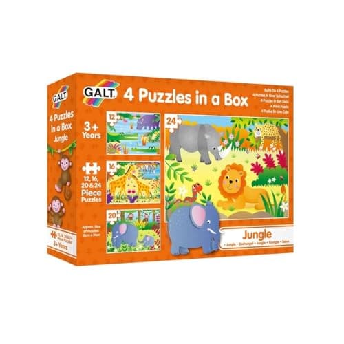 Image of Galt Toys, 4 Puzzles In A Box - Jungle, Animal Jigsaw Puzzle Kids, Ages 3 Years Plus