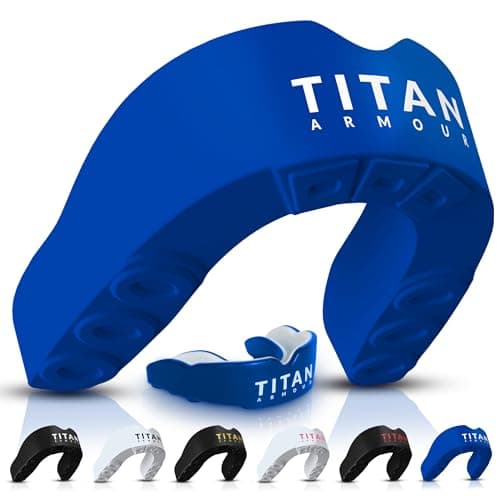 Image of Titan Armour® Gum Shield | Dual-Layer | Adults & Junior Custom-Fit Mouth Guard | Case Inc | Boil & Bite Mouthguard Boxing, Rugby, MMA, Hockey & All Contact Sports | UK Brand (Adult Age 11+, Blue)