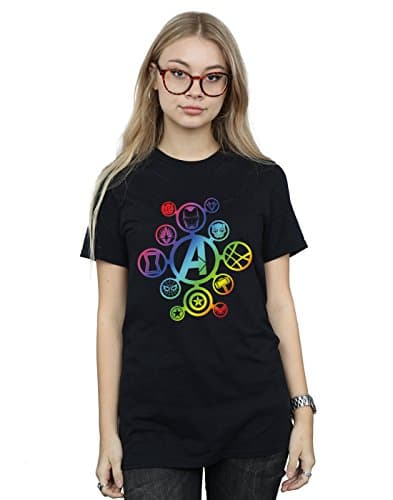Image of Marvel Women's Avengers Infinity War Rainbow Icons Boyfriend Fit T-Shirt Black XXX-Large