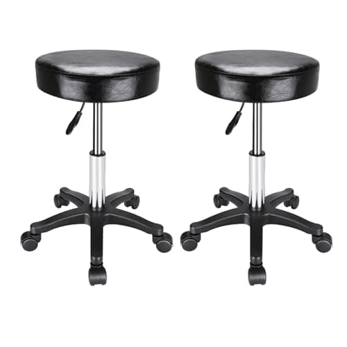 Image of Shoze Round Rolling Stool with Wheels PU Leather Adjustable Swivel Stool 360° Rotatable Hydraulic SPA Salon Tattoo Work Office Chair Modern Industrial Metal Style Work Massage Stools 2Pcs (Black)