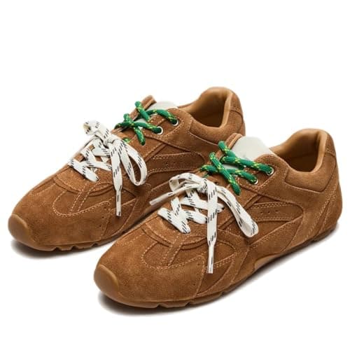 Image of Wnshonzy Sneakers for Women Fashion Shoes Suede Casual Work School Prom Campus Cute, Brown, 7 UK