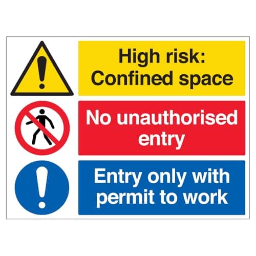 Image of V Safety Confined Space/No Unauthorised Entry/Permit To Work - Correx® 600 x 450 mm Safety Sign