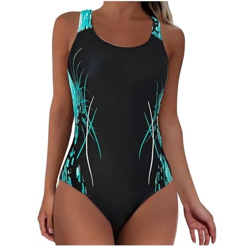 Image of Women's One Piece Swimsuit Sports Racerback Swimming Costume Rash Guard Sets Tummy Control Swimsuits Color Block Modest Bathing Suit Padded Swimwear Exercise Surfing Swimming Suits Green