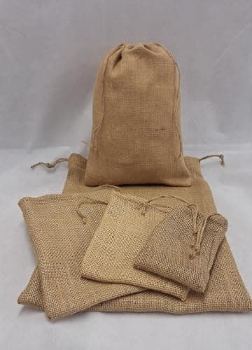 Image of Jute/Hessian Drawstring Bags, Good for Storing Veg, Bulbs and Many Other uses (10cm x 12cm) (18cm x 22cm)