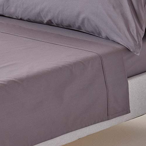 Image of HOMESCAPES Dark Grey Pure Egyptian Cotton Flat Sheet King 200 TC 400 Thread Count Equivalent Bed Sheet