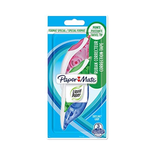 Image of Paper Mate Liquid Paper DryLine Grip Correction Tape | Pink & Blue | 2 Count