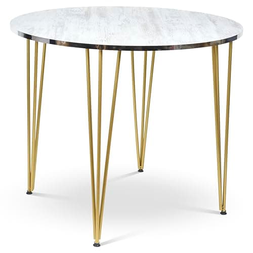 Image of Bravich Round Side Table, Round End Table for Living Room, Dining Room, Bedroom, Modern Style, Metal Hairpin Legs, Marble Effect Top. Easy assembly Furniture, Luxurious Home Décor (White)