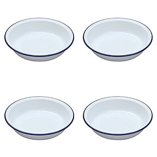 Image of 4 Falcon Enamel Round Rice Pasta Plate 18CM Baking Pies Tarts Kitchen Camping Home Restaurants