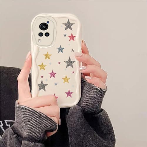 Image of PAIXIKYZ Compatible with vivo X60 Pro 5G, Painted Cream TPU Phone Case, Wavy Frame, Shockproof Protective Cover