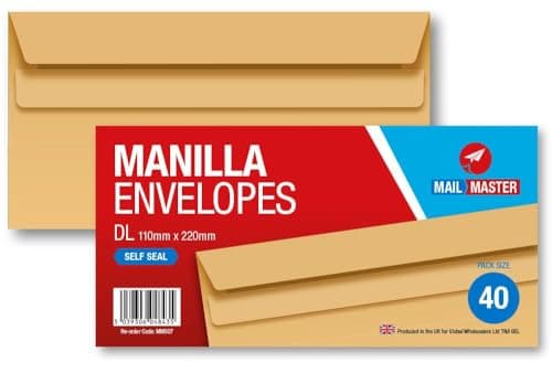 Image of 110 x 220mm DL Manilla Envelopes, Self Seal No Window Manilla Kraft Paper, 80 GSM, DL Envelopes for Letters, Business Mail, Home/Office Mailing (40)